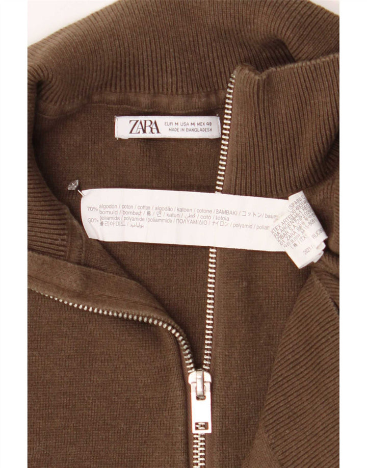 Zara Herre Zip Neck Jumper Sweater Medium Brun Bomuld