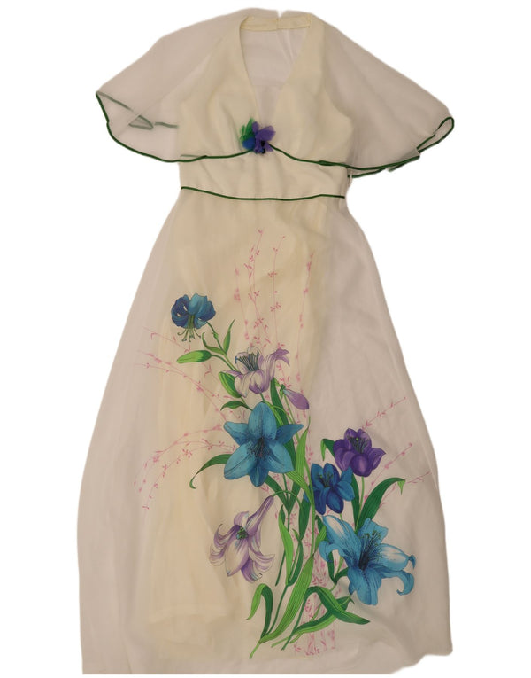 Vintage Dame Maxi Kjole IT 46 Large White Floral Polyester
