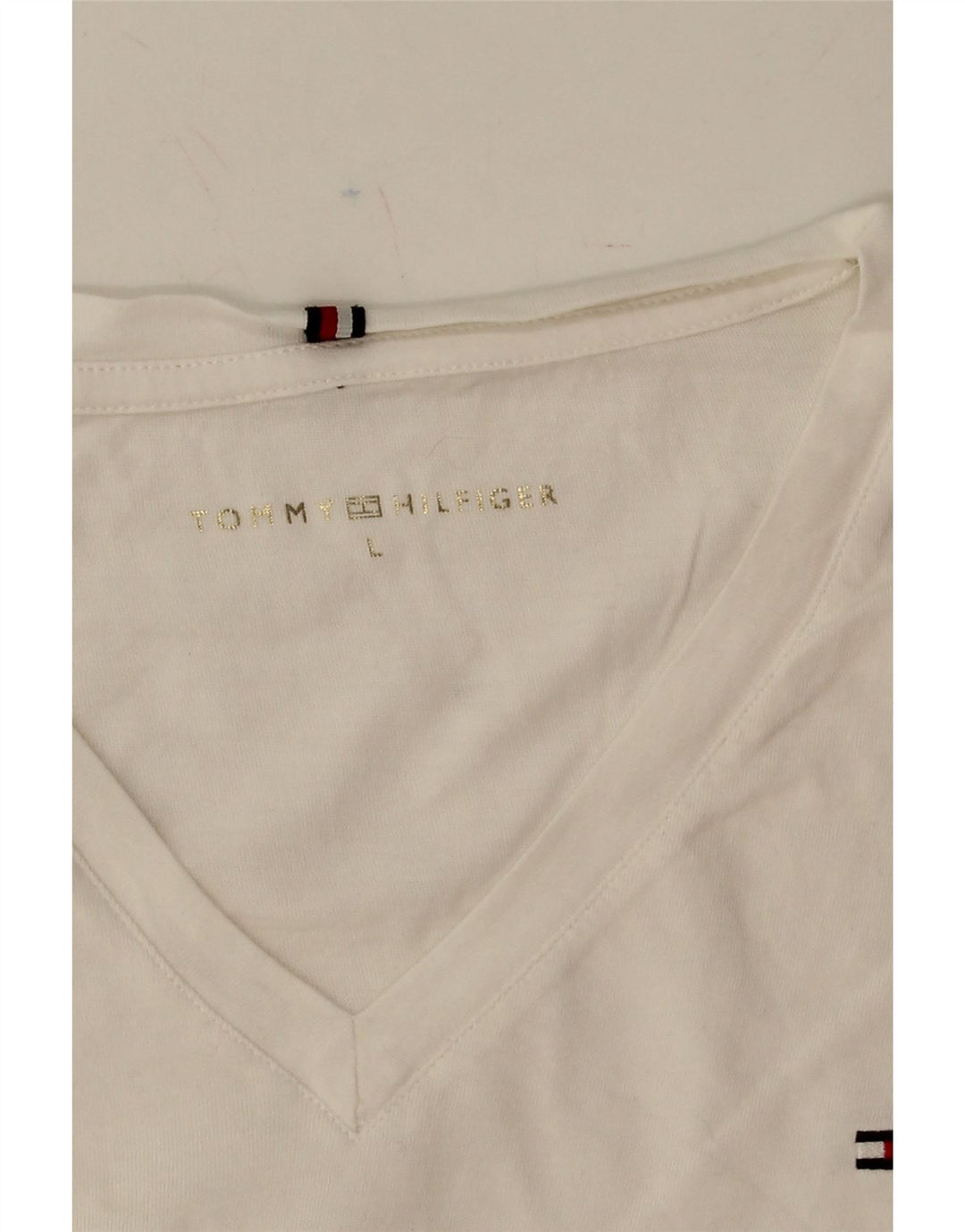 TOMMY HILFIGER Womens T-Shirt Top UK 14 Large White Vintage Tommy Hilfiger and Second-Hand Tommy Hilfiger from Messina Hembry 