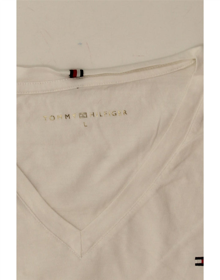 TOMMY HILFIGER Womens T-Shirt Top UK 14 Large White Vintage Tommy Hilfiger and Second-Hand Tommy Hilfiger from Messina Hembry 