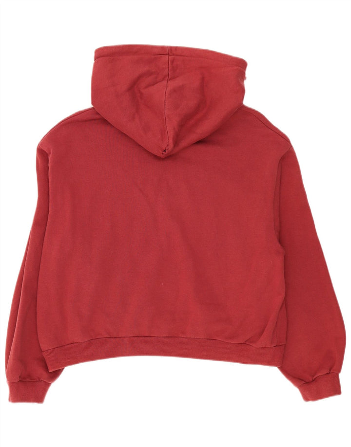 Pull & Bear Dame Oversized Crop Grafisk Hoodie Jumper UK 14 Medium Rød