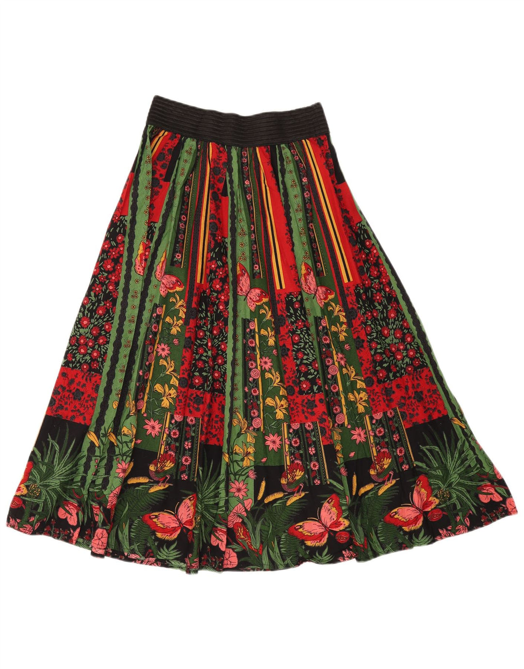 VINTAGE A-line nederdel med høj talje til kvinder W24 XS flerfarvet blomstret bomuld