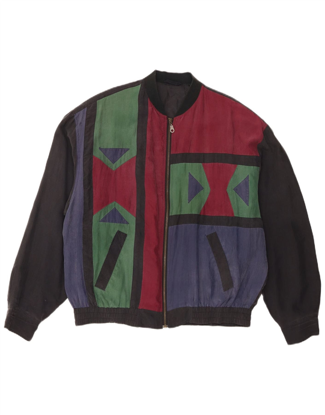 Vintage bombeflyjakke til mænd IT 48/50 Medium Flerfarvet geometrisk silke