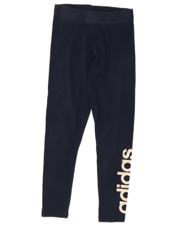 Adidas Dame Grafiske Leggings UK 8/10 Smal Marineblå Bomuld