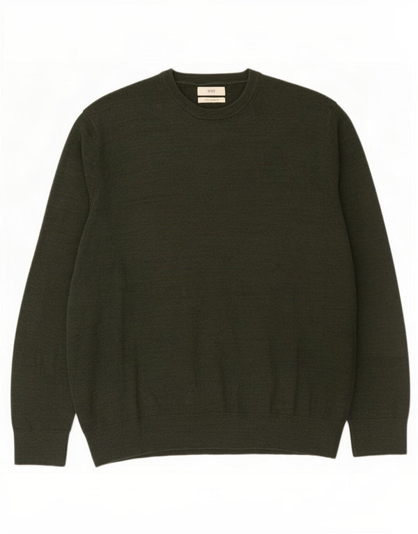 Marks & Spencer Herre sweater med rund hals 2XL Khaki Bomuld