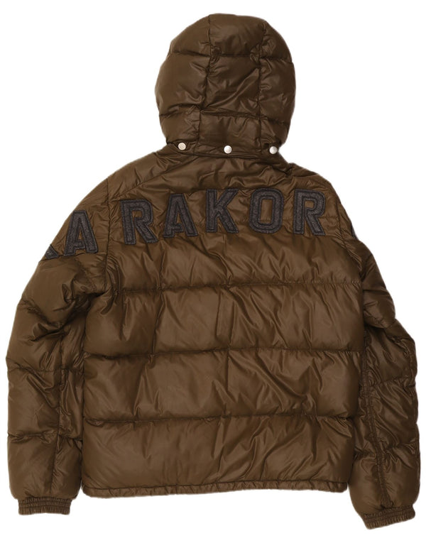 Moncler Herre grafisk hættepolstret jakke Størrelse 5 2XL Khaki Polyamid