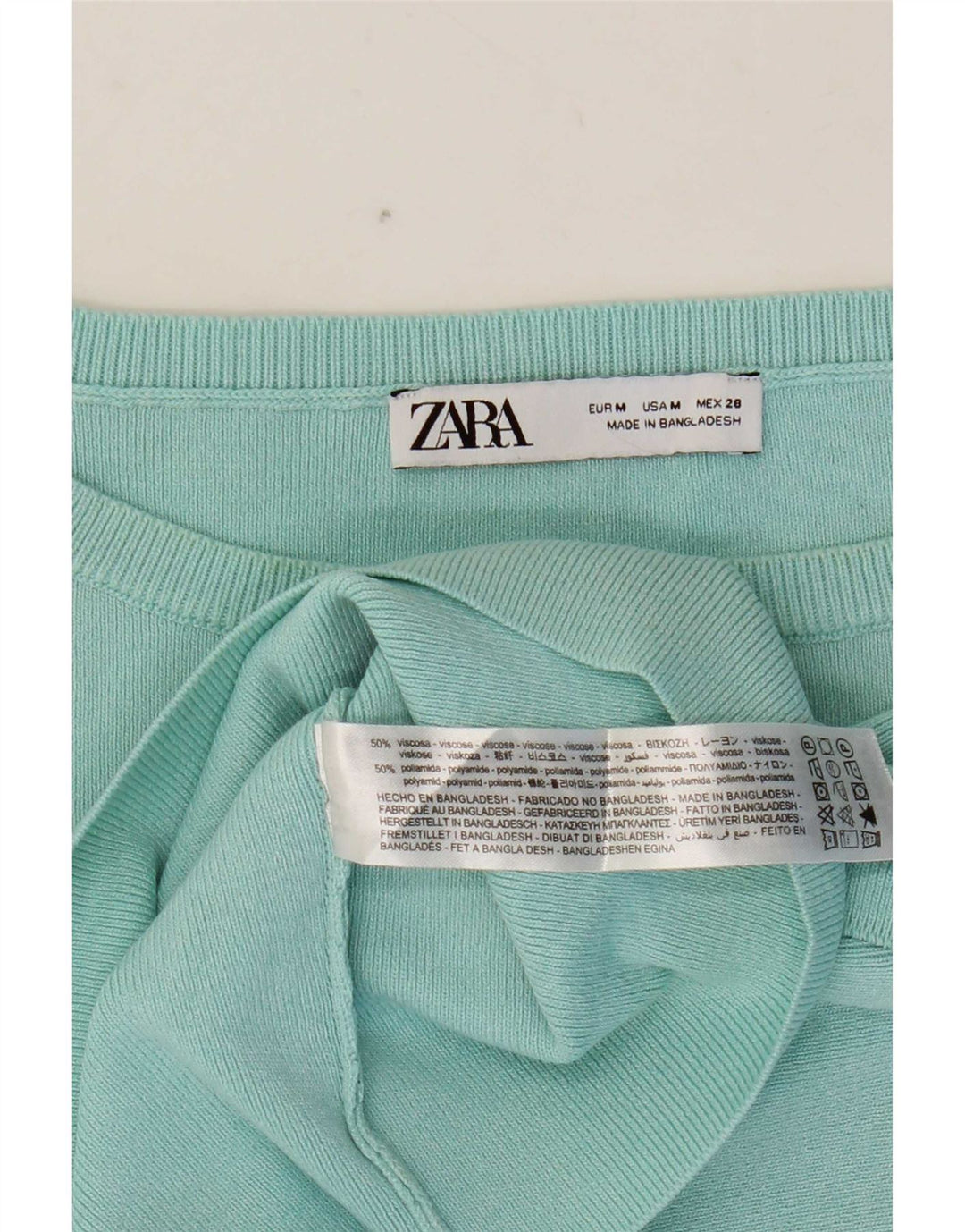 Zara Womens Crop T-Shirt Top UK 12 Medium Turkis Viscose