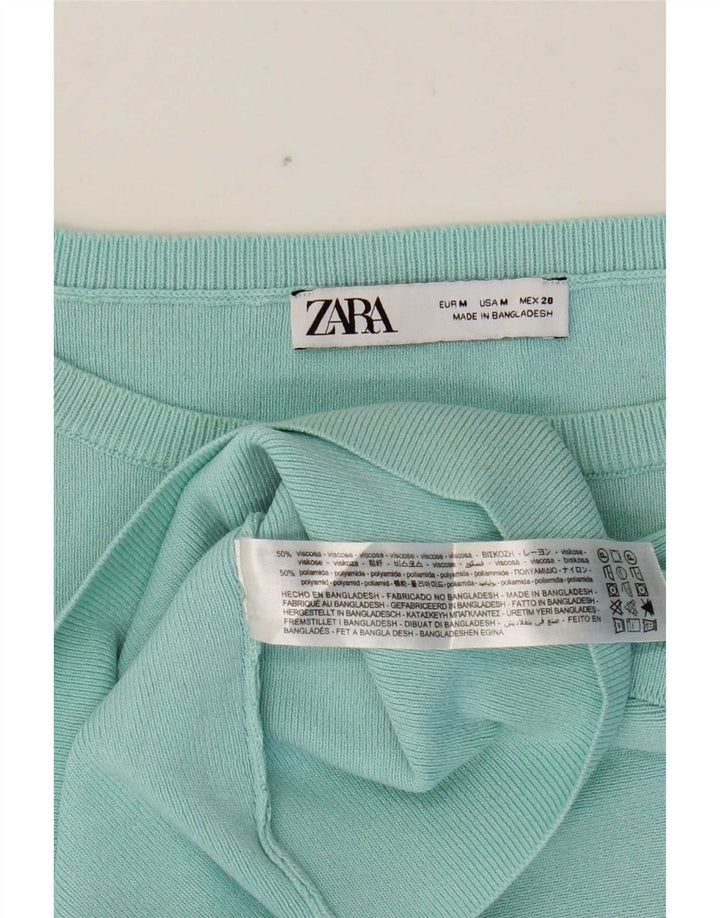 Zara Womens Crop T-Shirt Top UK 12 Medium Turkis Viscose