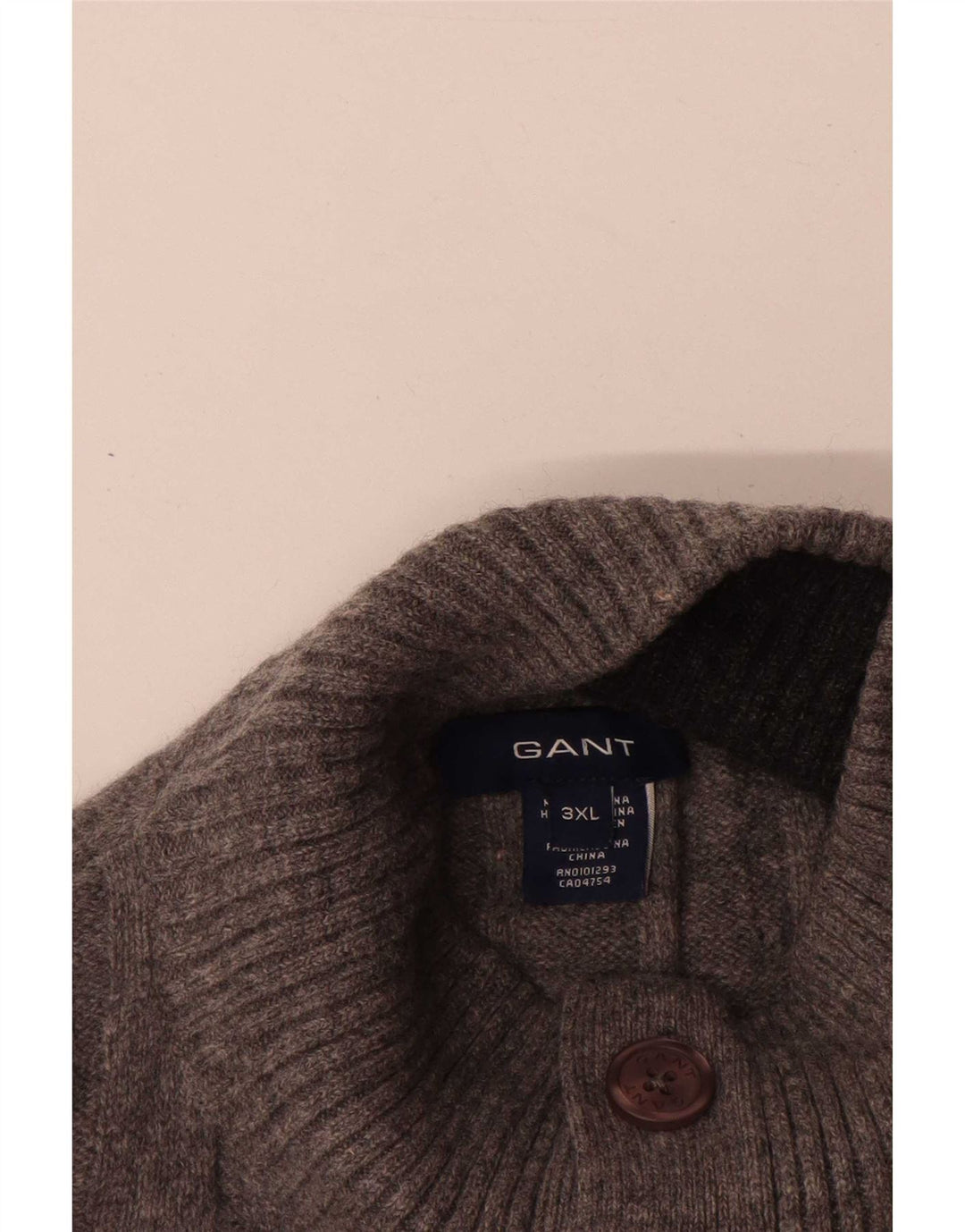 Gant Herre Button Neck Jumper Sweater 3XL Grå lammeuld