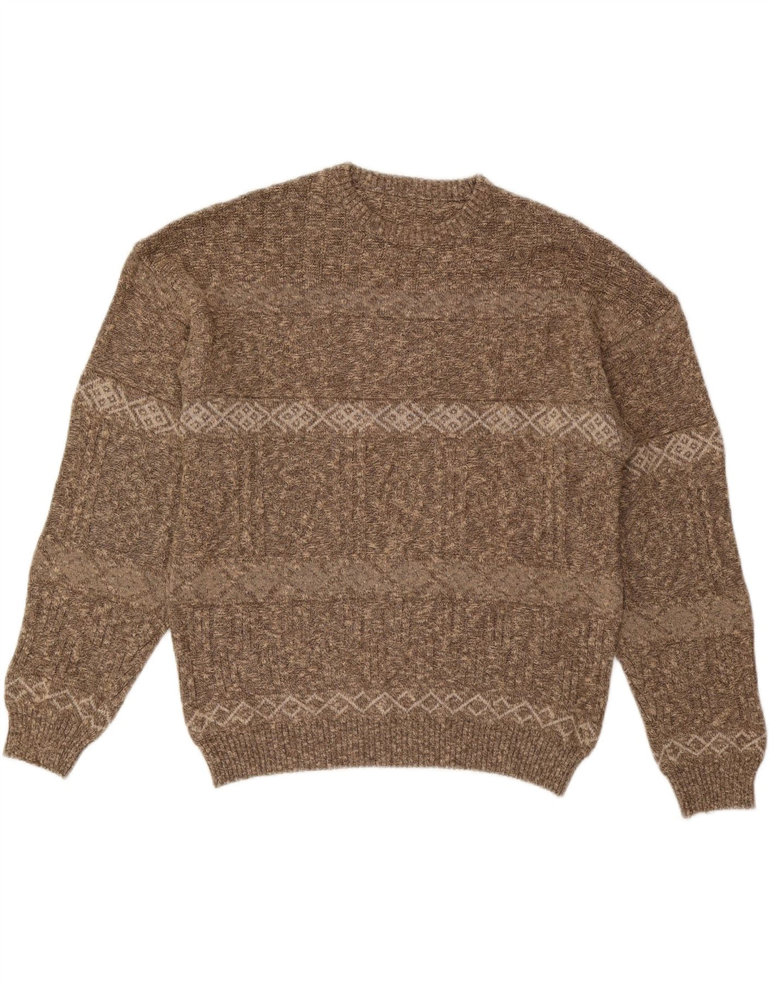 VINTAGE Herre Crew Neck Jumper Sweater IT 56 2XL Brun Stribet
