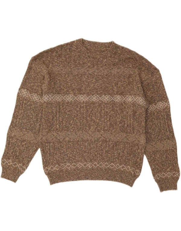 VINTAGE Herre Crew Neck Jumper Sweater IT 56 2XL Brun Stribet
