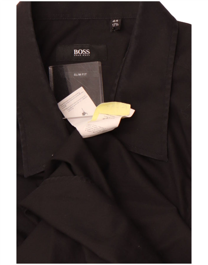 HUGO BOSS Herre Slim Fit Skjorte Størrelse 44 17 1/2 XL Sort Bomuld