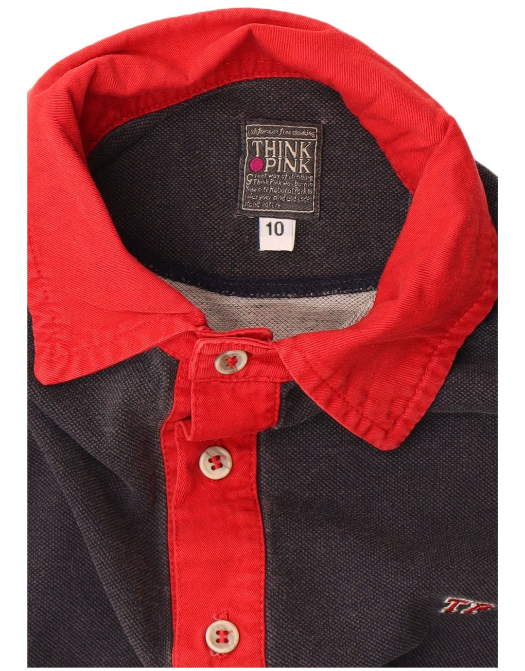 Tænk Pink Boys Polo Shirt 9-10 Years Grey Colourblock Cotton