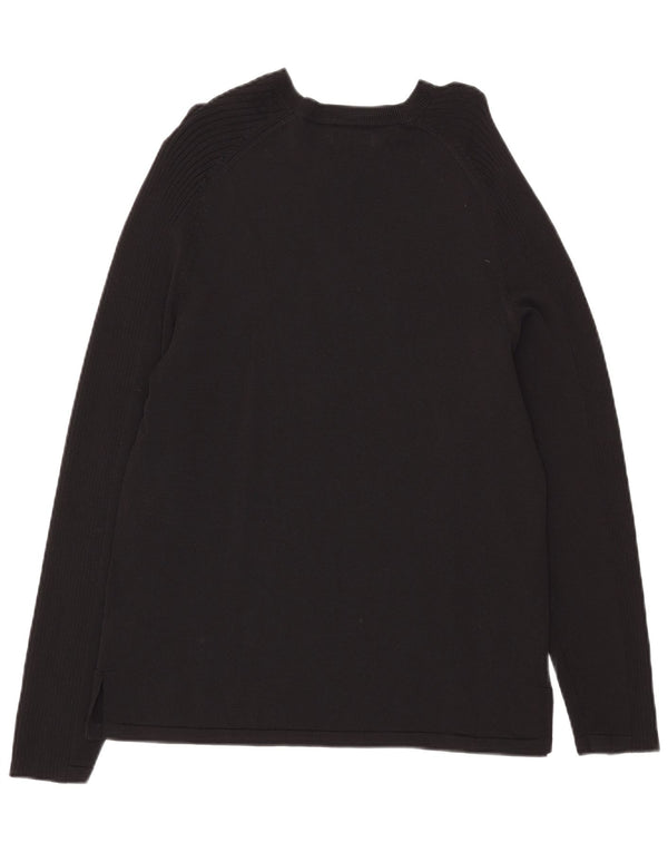 Guess Womens Graphic Boat Neck Jumper Sweater UK 12 Medium Black Viscose
