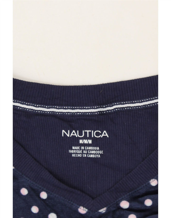NAUTICA Womens Velour Sweatshirt Jumper UK 14 Medium Navy Blue Polka Dot Vintage Nautica and Second-Hand Nautica from Messina Hembry 