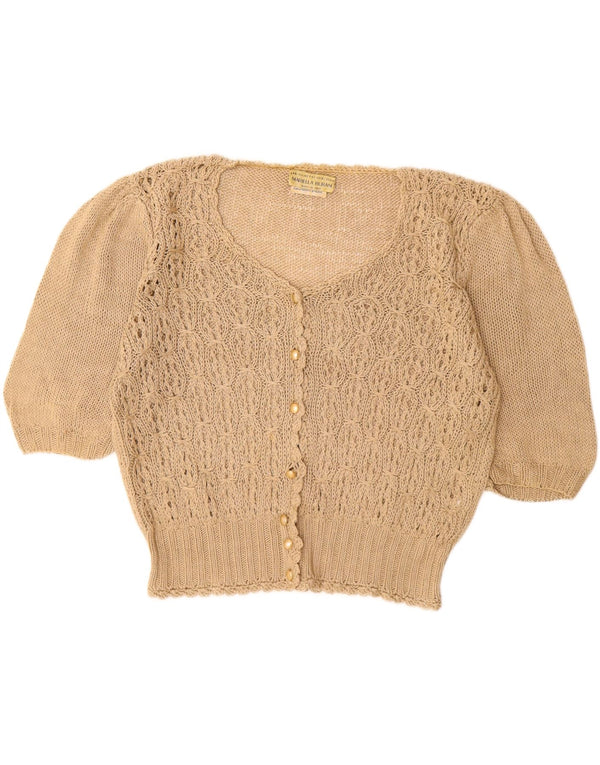 MARIELLA BURANI Kvinder Kortærmet Cardigan Sweater UK 16 Stor Beige