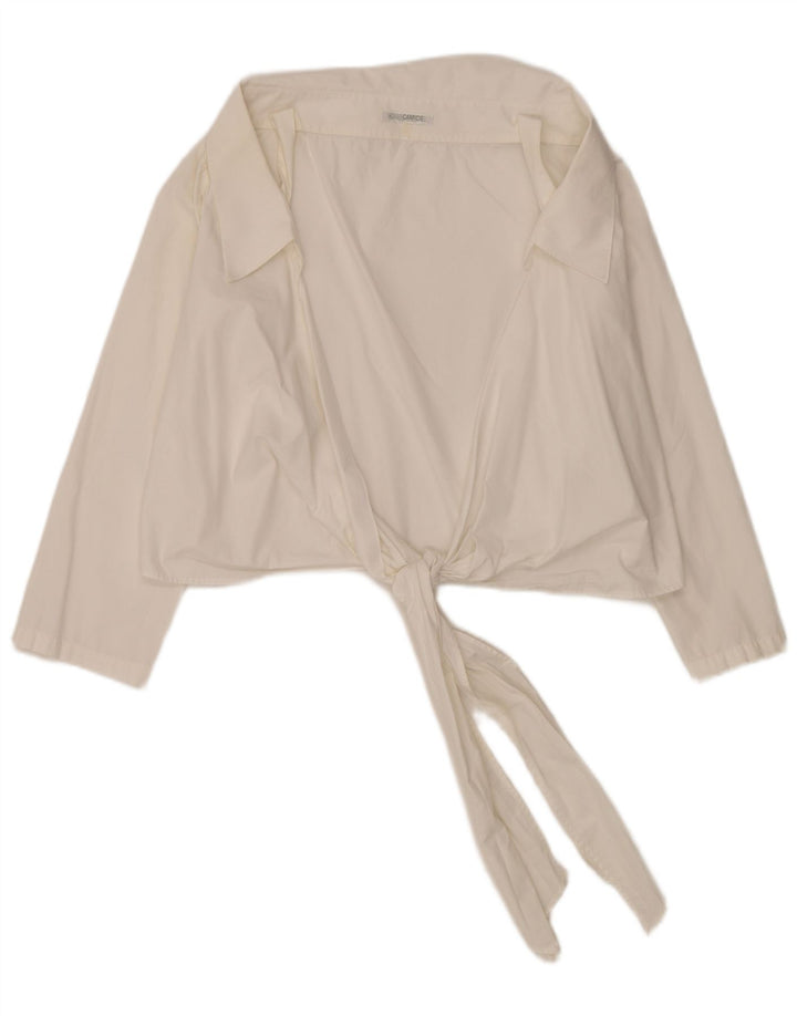 Naracamicie Womens Crop Wrap Shirt Bluse UK 14 Medium White Cotton