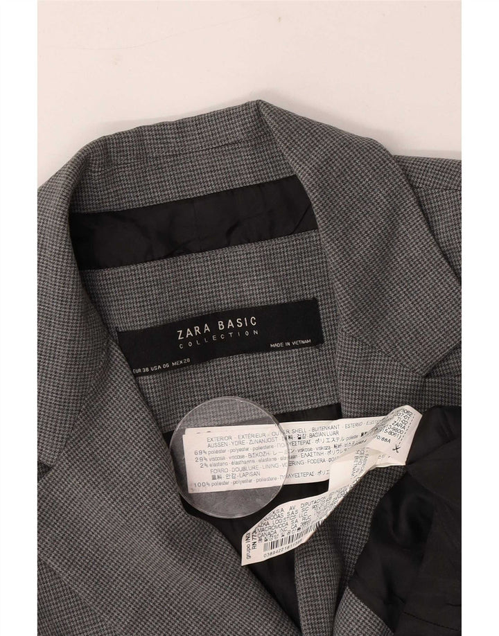 Zara Dame 1-knaps blazerjakke EU 38 Small Grå Houndstooth Polyester
