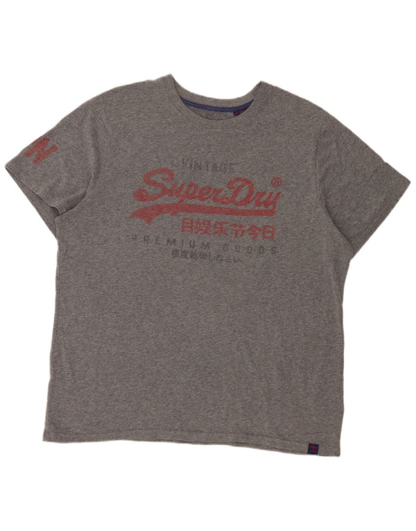 Superdry Herre grafisk T-shirt Top 2XL Grå Flecked Bomuld