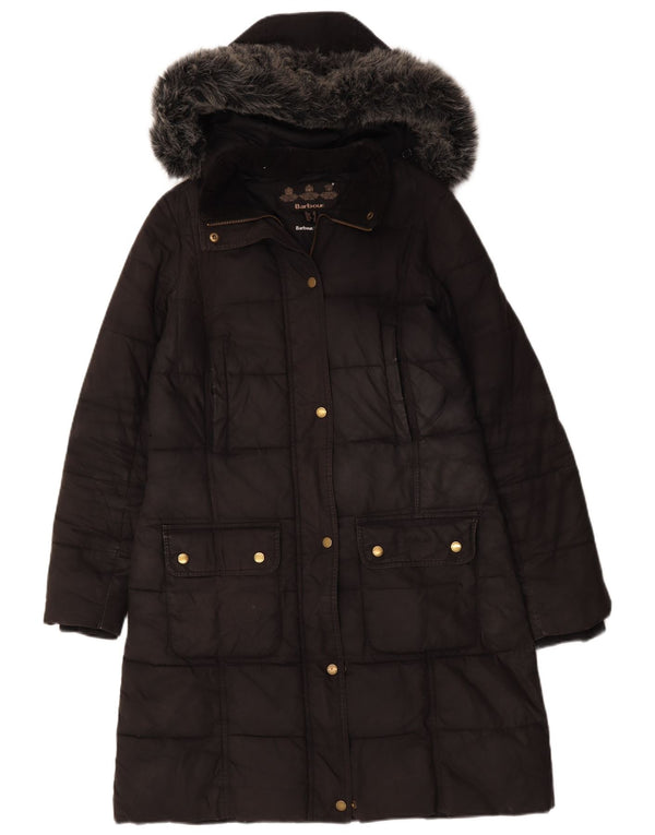 Barbour Dame Hætte Polstret Frakke UK 12 Medium Sort