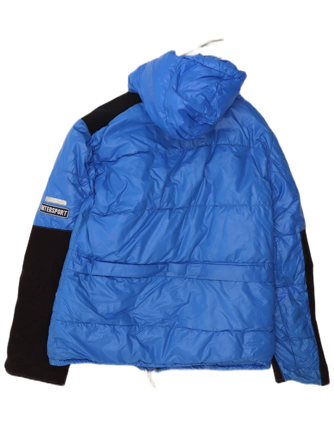 Vintage herre hætte polstret jakke IT 50 Stor blå farveblok polyamid