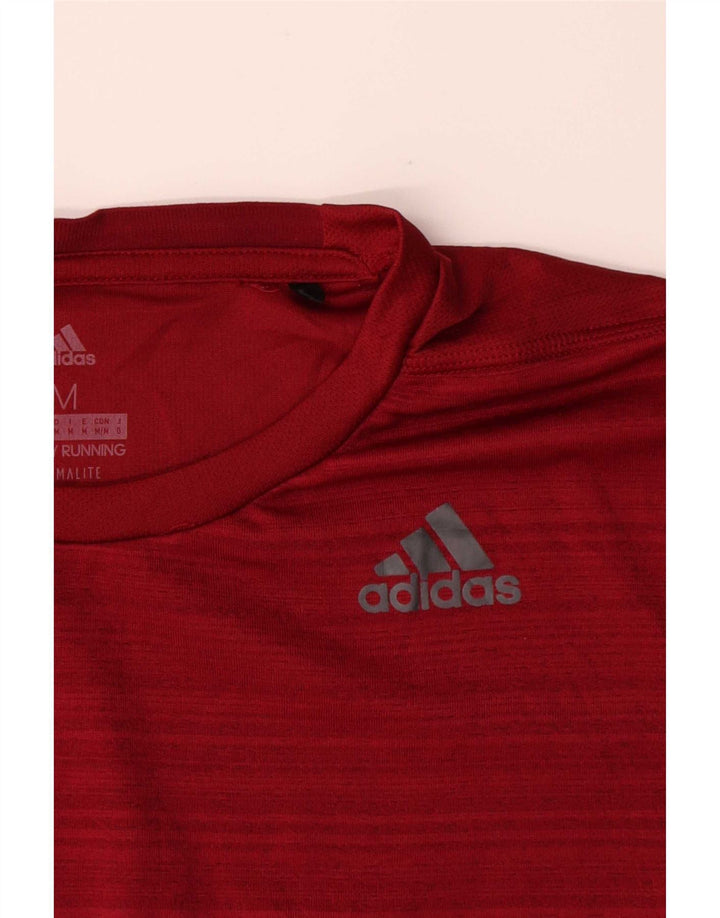 Adidas Herre Climalite T-Shirt Top Medium Rød Stribet Polyester