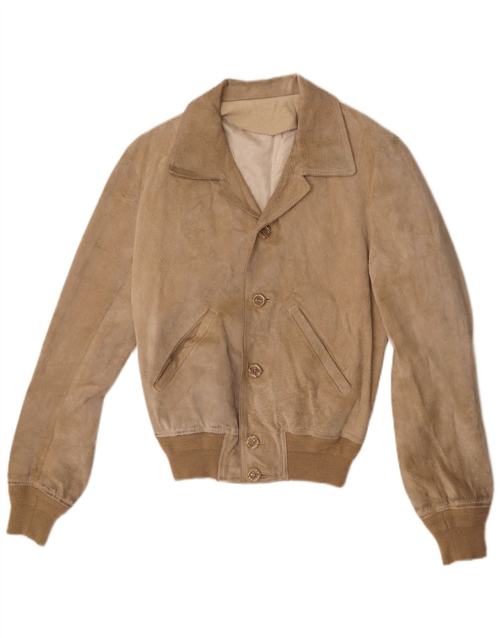 Vintage dame ruskind bomberjakke IT 48 XL Beige