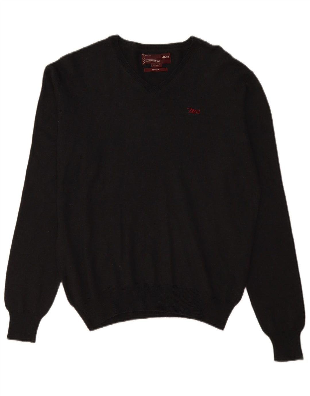 Marlboro Classics Herre Slim Fit V-hals sweater Medium Sort Uld