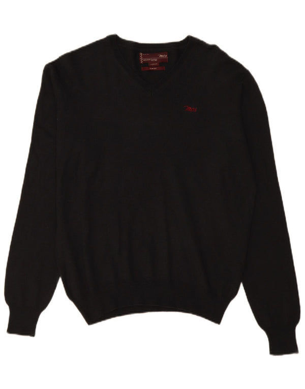 Marlboro Classics Herre Slim Fit V-hals sweater Medium Sort Uld