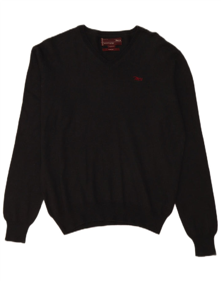 Marlboro Classics Herre Slim Fit V-hals sweater Medium Sort Uld