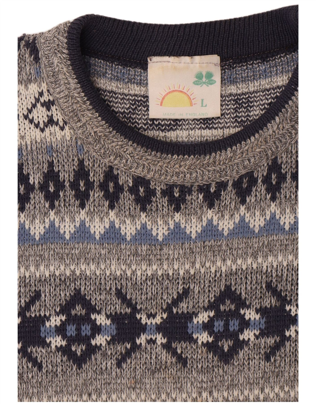 Vintage Herre rund hals sweater Large Grey Fair Isle