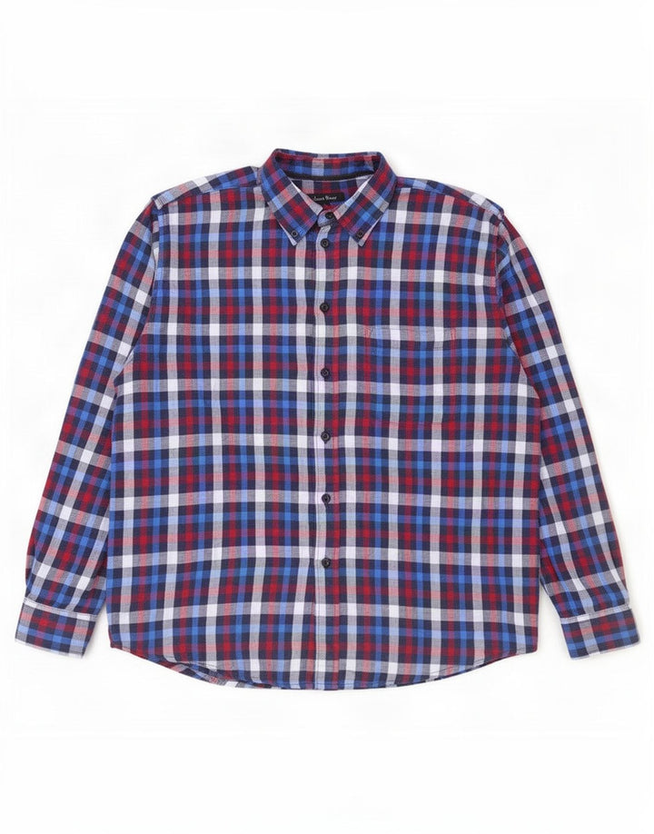 James Pringle herre flannelskjorte stor marineblå ternet polyester