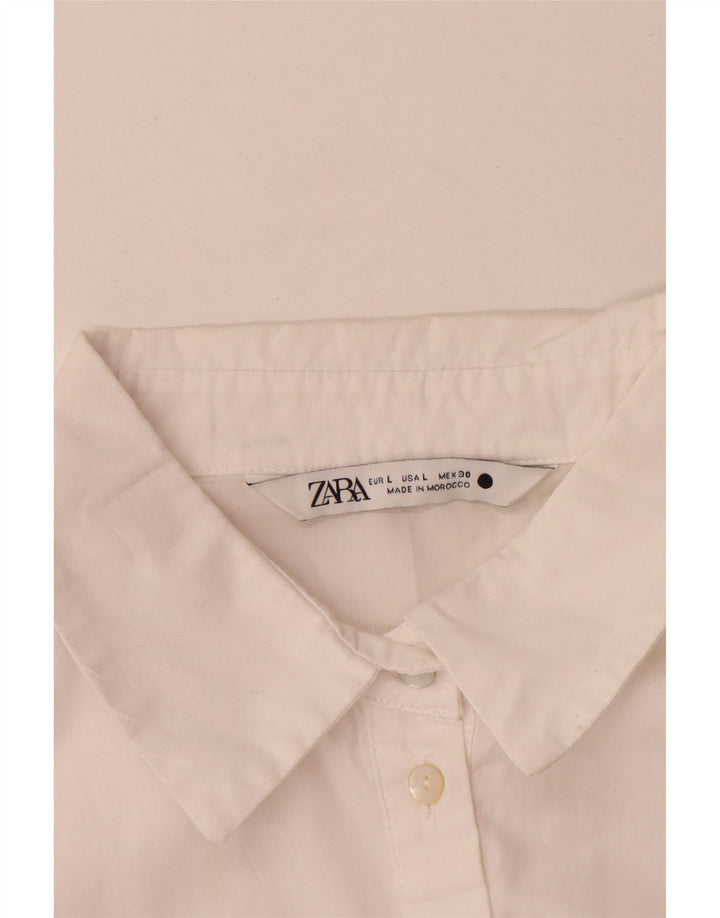 Zara Dame 3/4 Ærmet A-Line Kjole UK 14 Stor Hvid Polyester