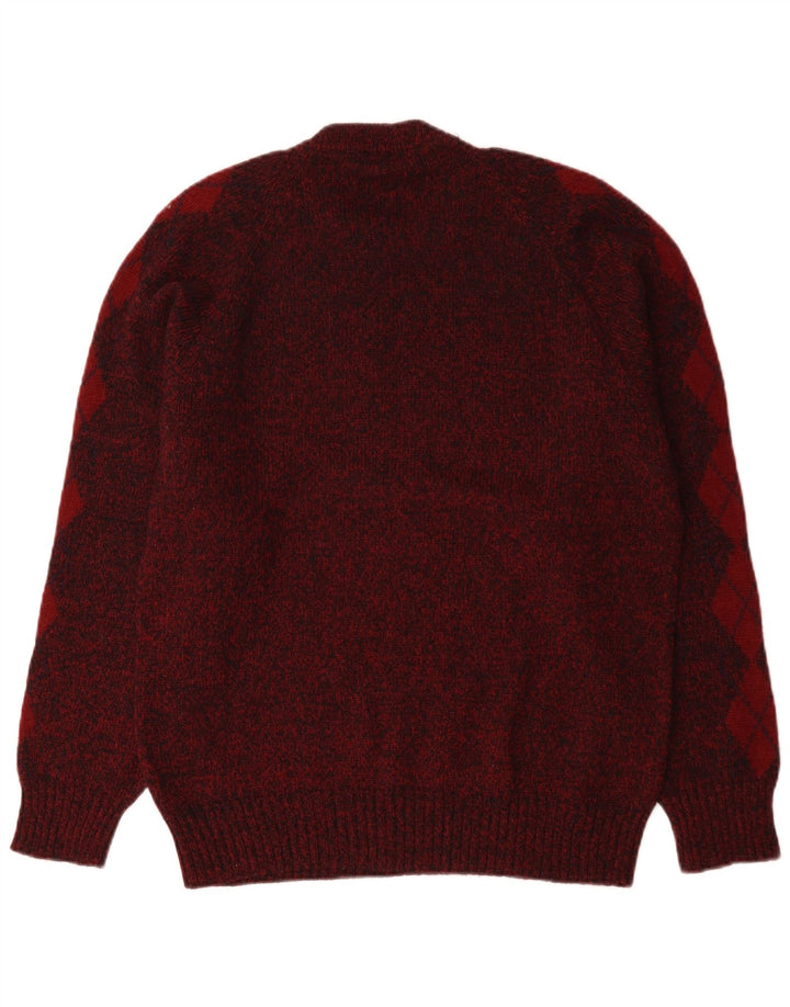 S.Moritz Herre Crew Neck Jumper Sweater Small Bourgogne Argyle/Diamond Wool