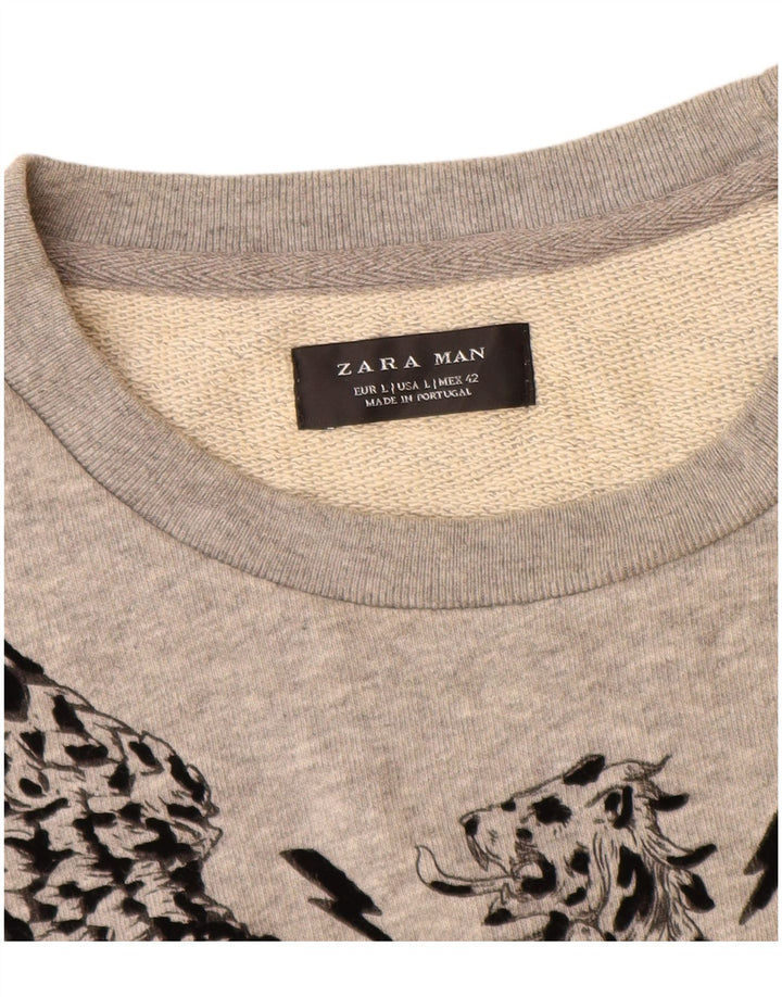 Zara grafisk sweatshirt til mænd, stor grå