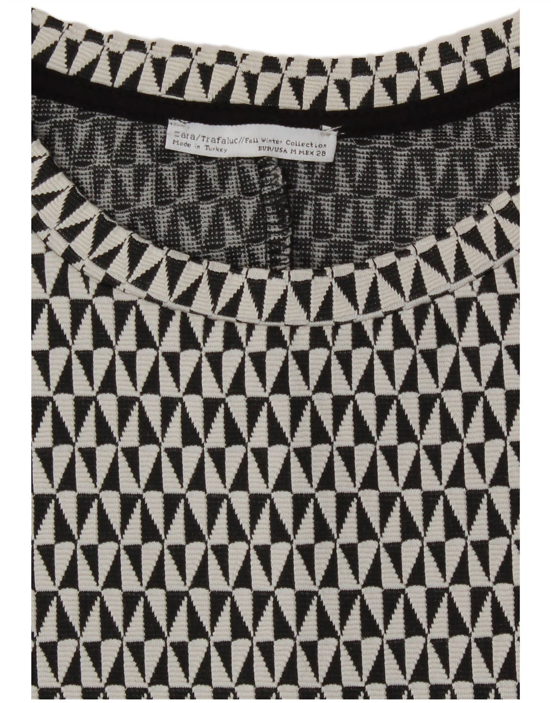 Zara Dame A-Line Kjole UK 12 Medium Sort Geometrisk Bomuld