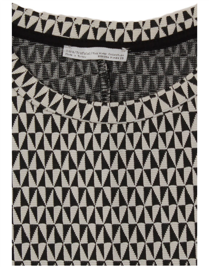 Zara Dame A-Line Kjole UK 12 Medium Sort Geometrisk Bomuld