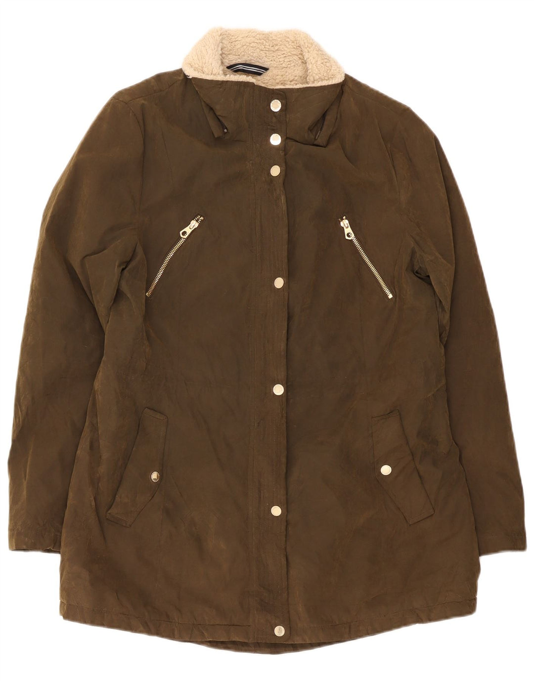 Nautica Dame Sherpa Parka Jacket UK 16 Stor Khaki Polyester