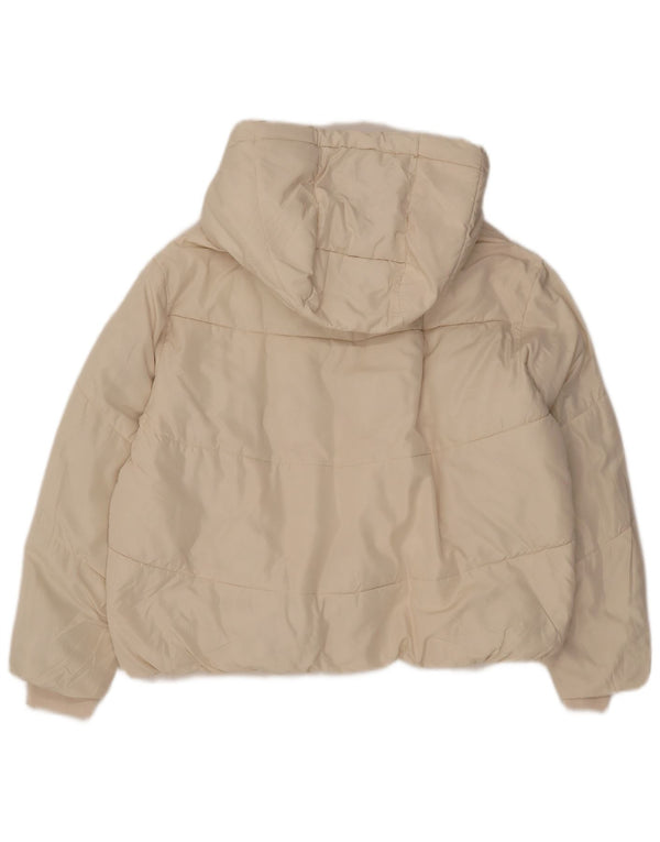 Zara Dame Hætte Oversized Polstret Jakke UK 10 Small Off White Polyester