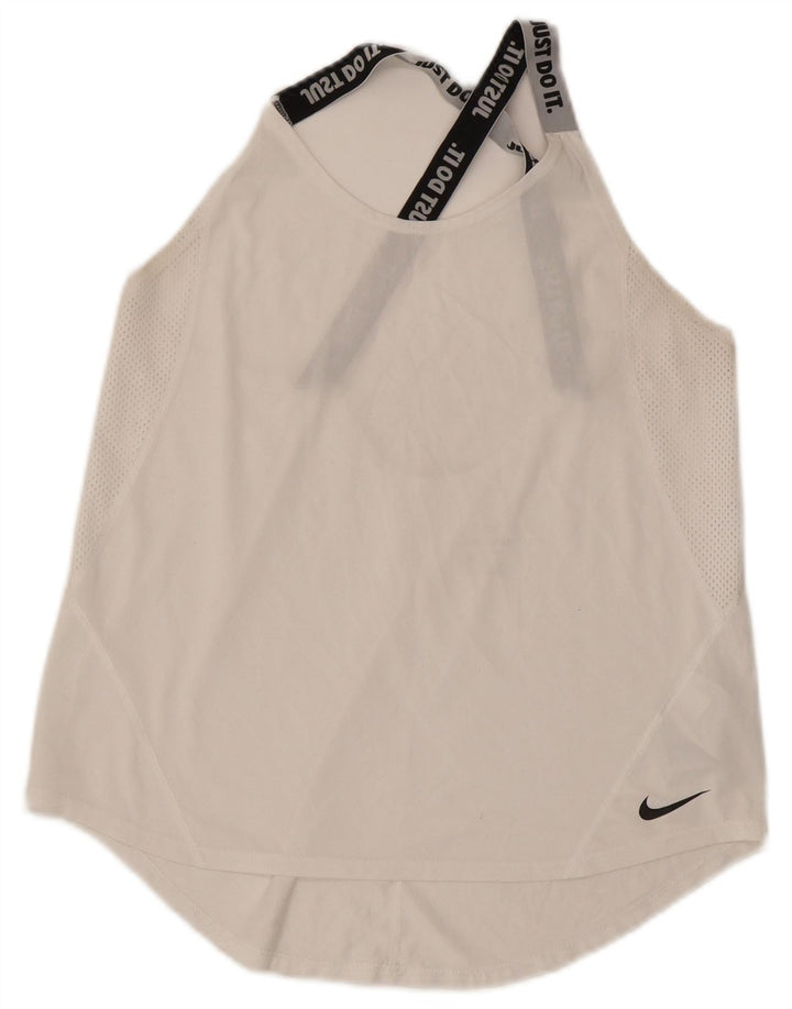 NIKE Womens Dri Fit Graphic Vest Top UK 12 Medium White Polyester
