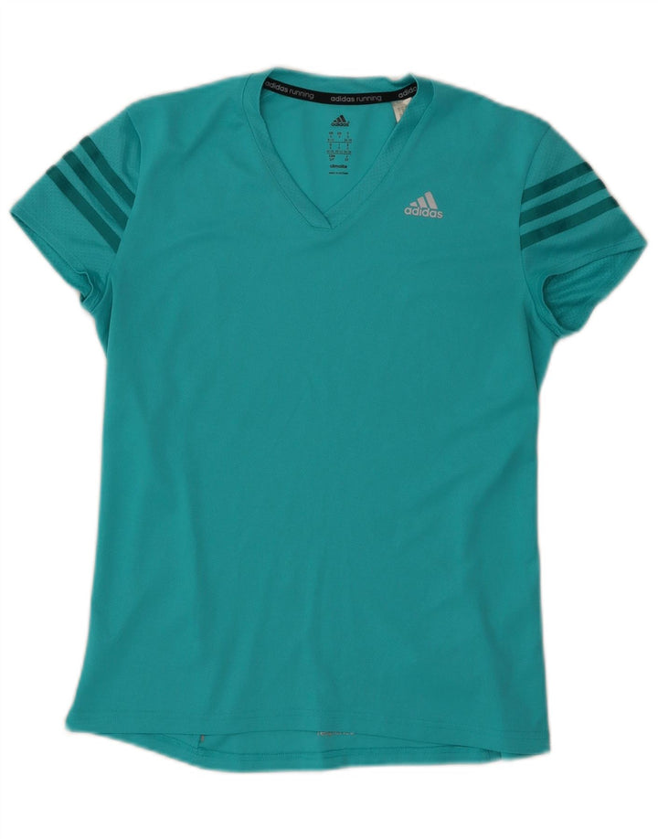 Adidas Dame Climalite T-Shirt Top UK 8/10 Lille turkis polyester