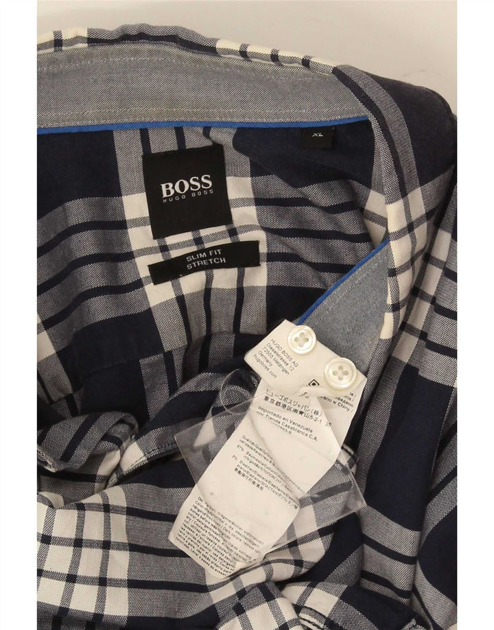 Hugo Boss Herre Slim Fit skjorte XL sort ternet bomuld