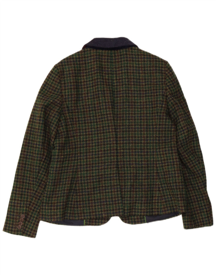Hobbs Dame 1 Knap Blazer Jacket UK 14 Stor Grøn Houndstooth Uld