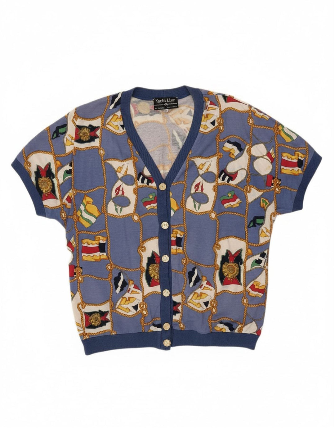 Ennedi kvinders abstrakt mønster kortærmet cardigan top IT 46 stor blå