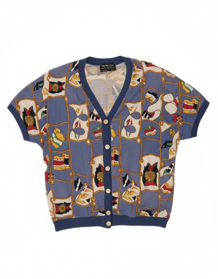 Ennedi kvinders abstrakt mønster kortærmet cardigan top IT 46 stor blå