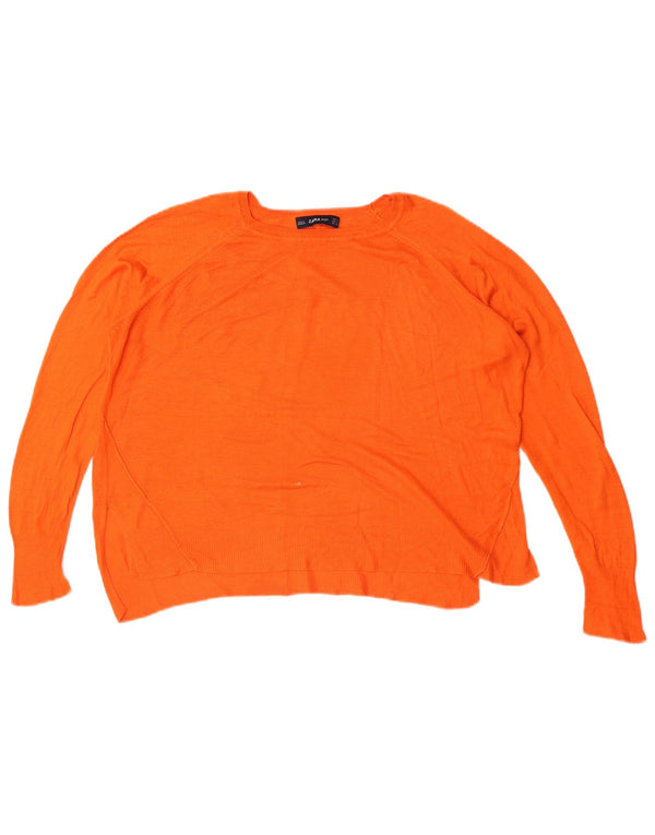 Zara Womens Crop Oversized Boat Neck Jumper Sweater UK 10 Small Orange