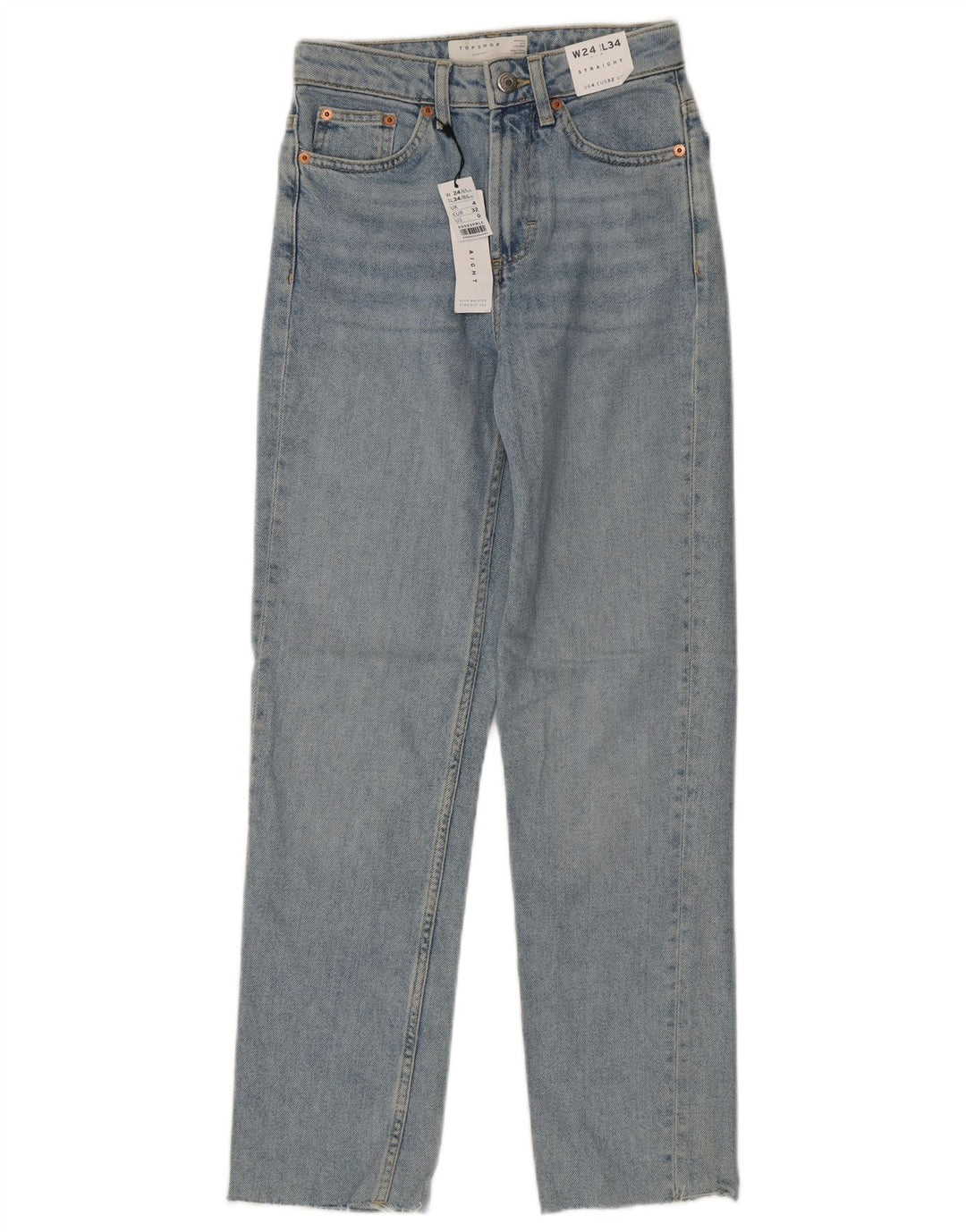 Topshop Dame Straight Jeans W24 L28 Blå Bomuld
