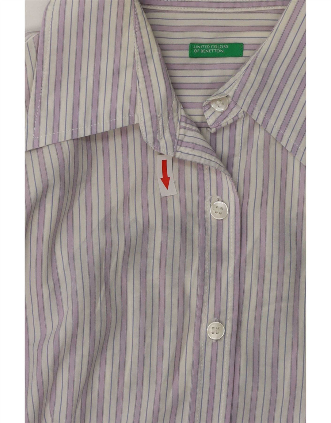 Benetton Dameskjorte UK 14 Medium Lilla Stribet Bomuld