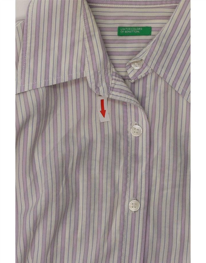 Benetton Dameskjorte UK 14 Medium Lilla Stribet Bomuld