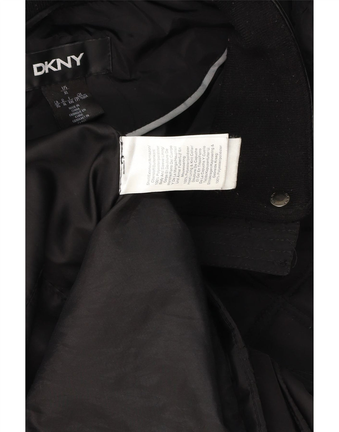 DKNY Quiltet overfrakke med hætte til kvinder UK 18 XL Sort Polyester
